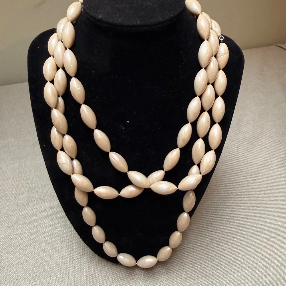 Vintage Long Blush Color Beaded Necklace